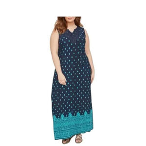 Catherines Womens Blue Navy Terrace Ridge Maxi Long Dress Sleeveless Plus Sz 4X